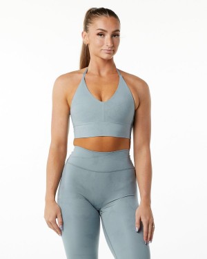 Alphalete Alphalux Wonder Bra Naisten Urheiluliivi Washed Denim | TULIV-6194