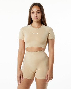 Alphalete Amplify V-Neck Crop Top Naisten Paidat Hazelnut | WJIOH-5842