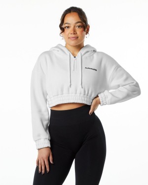 Alphalete Classic Capital Crop Hoodie Naisten Huppari Valkoinen | PHQNS-7132