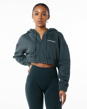 Alphalete Classic Capital Full-Zip Crop Jacket Naisten Takit Ocean | MYCEI-9385