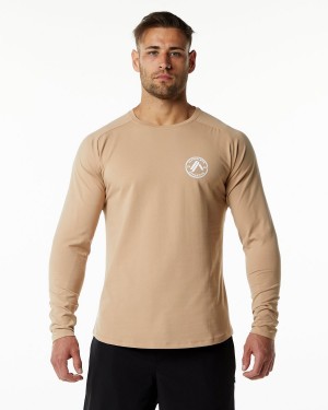 Alphalete Dynasty LS Tee Miesten Paidat Taupe | IYQGW-4735