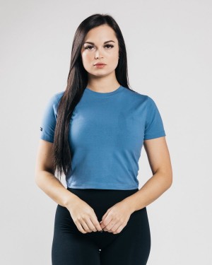 Alphalete Essential Lyhyt Sleeve Crop Naisten Paidat Sininen | IPJKC-9304