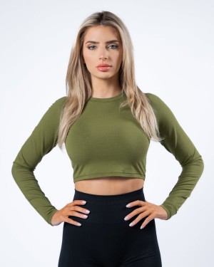 Alphalete Evo Long Sleeve Crop Naisten Pitkähihainen Vihreä | JXMLZ-7980