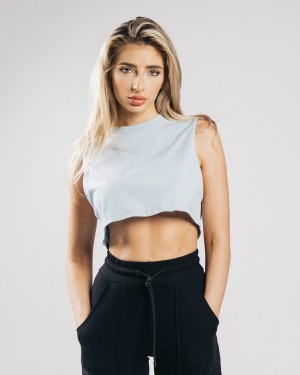 Alphalete Heavy Puuvilla Cropped Cutoff Naisten Hihaton Paita Sininen | WSGJZ-0698