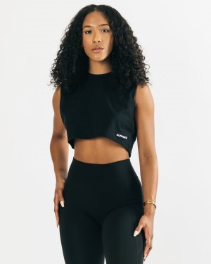 Alphalete Heavy Puuvilla Cropped Cutoff Naisten Hihaton Paita Mustat | KCONP-9374