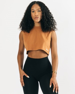 Alphalete Heavy Puuvilla Cropped Cutoff Naisten Hihaton Paita Clay | WJMAN-1726