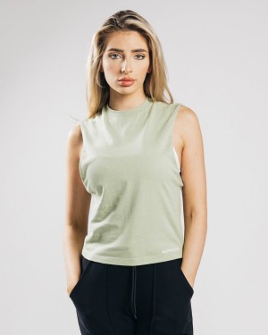 Alphalete Heavy Puuvilla Cutoff Naisten Hihaton Paita Matcha | WBGOV-7193