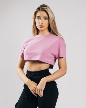 Alphalete Heavy Puuvilla Dropped Shoulder Crop Naisten Paidat Pinkki | YLESF-1925