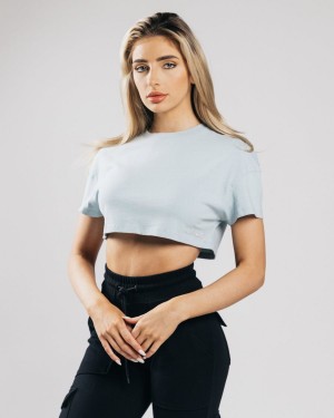 Alphalete Heavy Puuvilla Dropped Shoulder Crop Naisten Paidat Sininen | LXGIU-2831