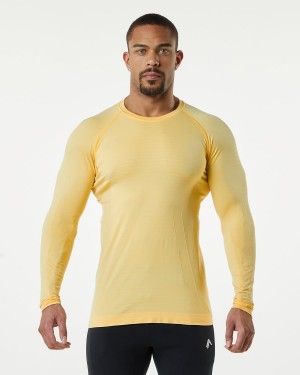 Alphalete Hero Long Sleeve Tee Miesten Paidat Faded Honey | DHIPA-3258