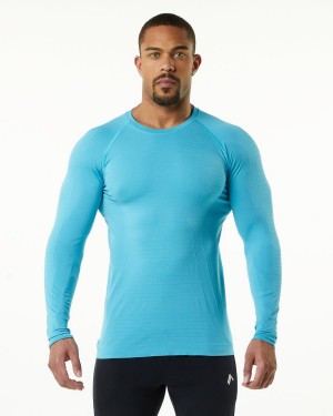 Alphalete Hero Long Sleeve Tee Miesten Paidat Faded Ocean | UPOZS-2816