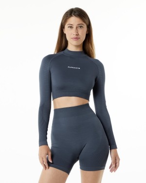 Alphalete Ozone High Neck LS Crop Naisten Pitkähihainen Carbon | YQUFO-3074