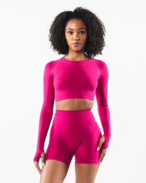 Alphalete Stratus LS Crop Naisten Pitkähihainen Magenta | AKMER-4759