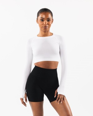 Alphalete Stratus LS Crop Naisten Pitkähihainen Valkoinen | DBQPE-3842