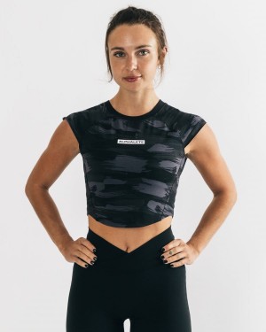 Alphalete Velocity Crop Tee Naisten Paidat Mustat Camo | GJLKB-0346