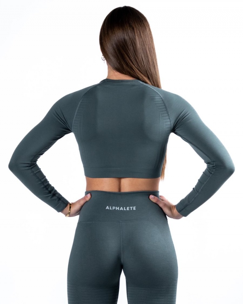 Alphalete Amplify LS Crop Naisten Pitkähihainen Charcoal | XNWJI-6257