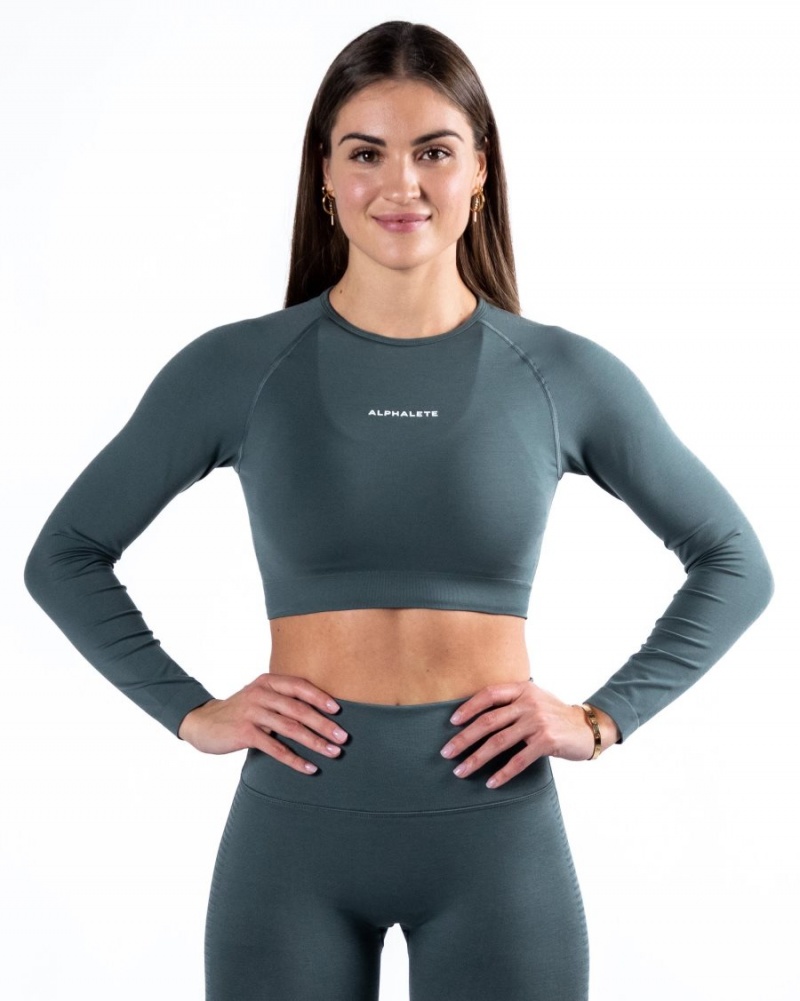 Alphalete Amplify LS Crop Naisten Pitkähihainen Charcoal | XNWJI-6257