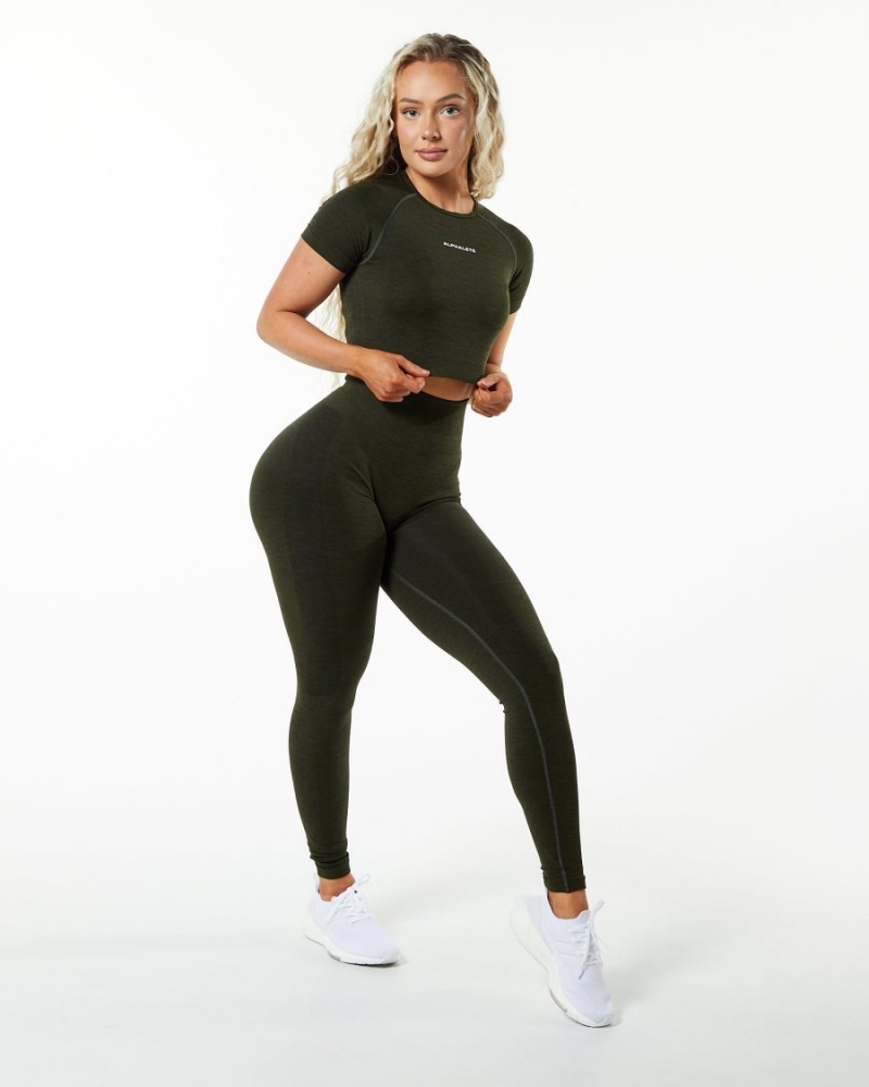 Alphalete Amplify SS Crop Naisten Paidat Evergreen | GJZVK-0239