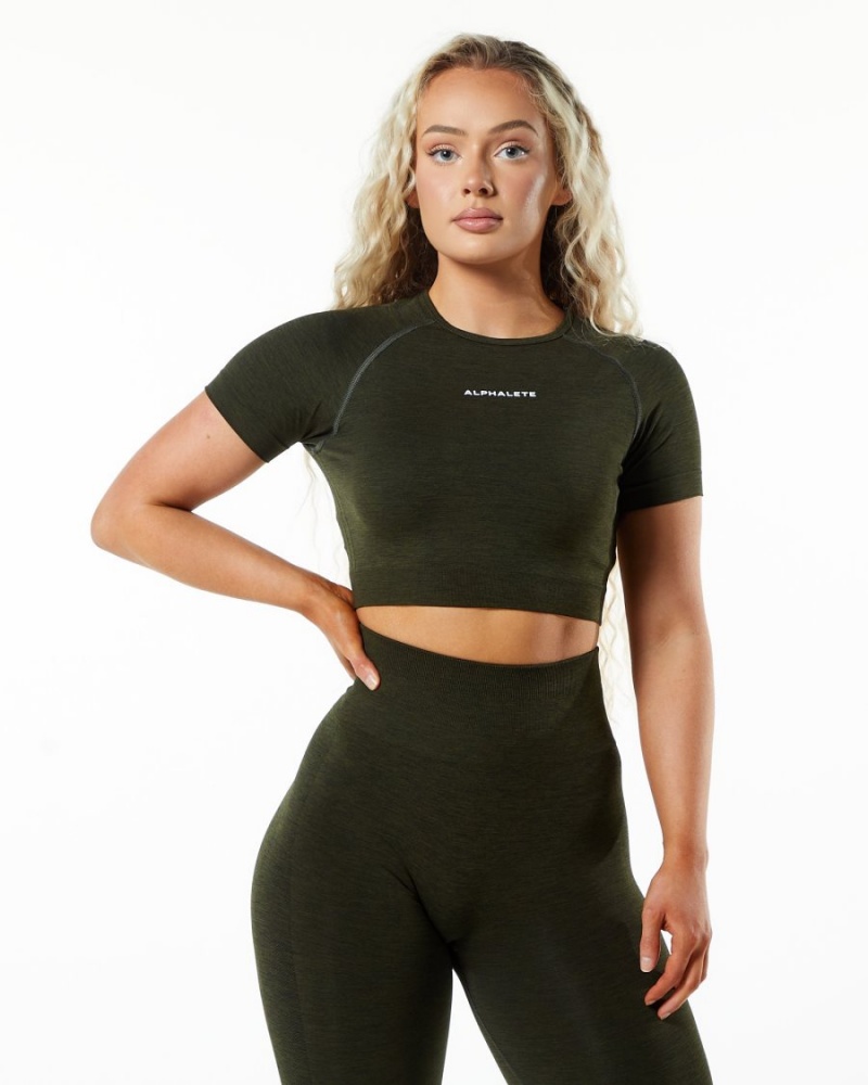 Alphalete Amplify SS Crop Naisten Paidat Evergreen | GJZVK-0239