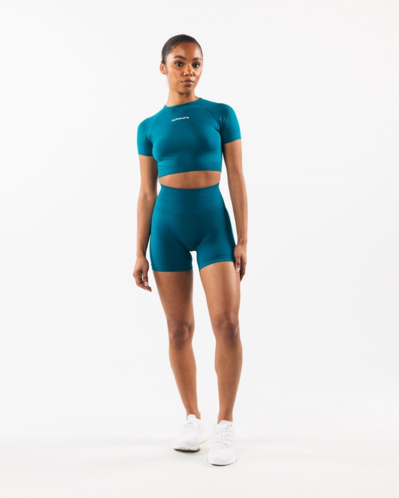 Alphalete Amplify SS Crop Naisten Paidat Galactic Ocean | HBLNK-2463