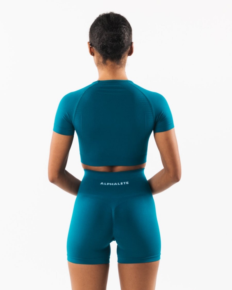 Alphalete Amplify SS Crop Naisten Paidat Galactic Ocean | HBLNK-2463