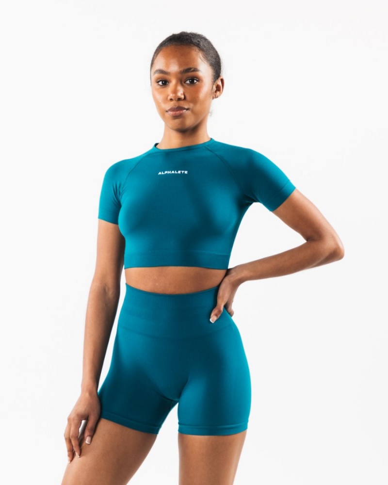 Alphalete Amplify SS Crop Naisten Paidat Galactic Ocean | HBLNK-2463