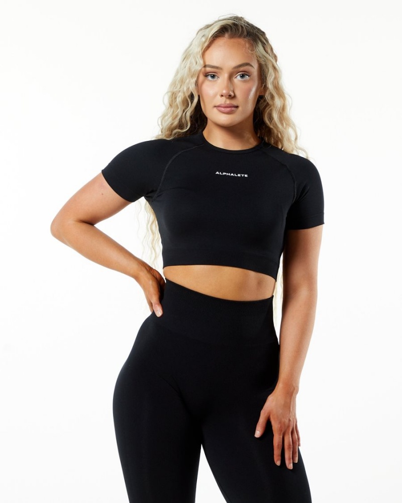 Alphalete Amplify SS Crop Naisten Paidat Mustat | PLISC-6230