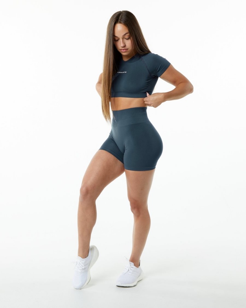 Alphalete Amplify V-Neck Crop Top Naisten Paidat Sininen | UHZWQ-5629