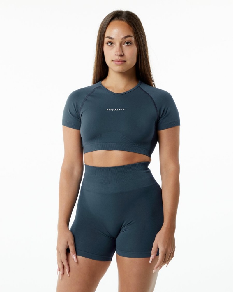 Alphalete Amplify V-Neck Crop Top Naisten Paidat Sininen | UHZWQ-5629