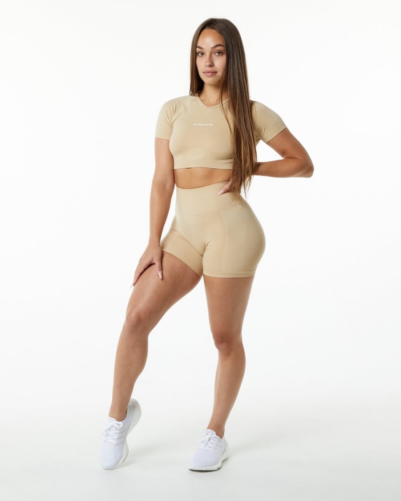 Alphalete Amplify V-Neck Crop Top Naisten Paidat Hazelnut | WJIOH-5842