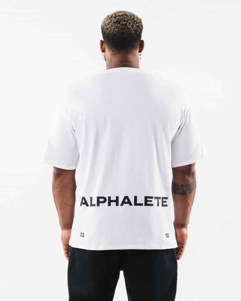 Alphalete Brushed Crest Tee Miesten Paidat Valkoinen | LSCYX-5643