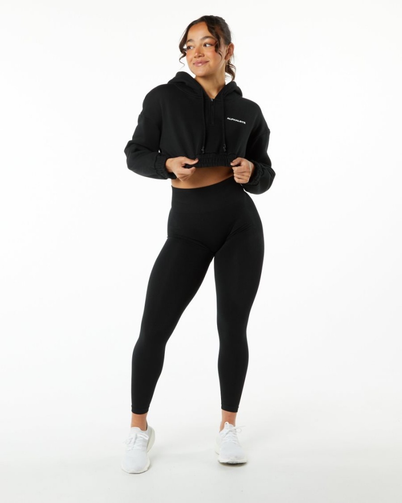 Alphalete Classic Capital Crop Hoodie Naisten Huppari Mustat | FZSUT-5804