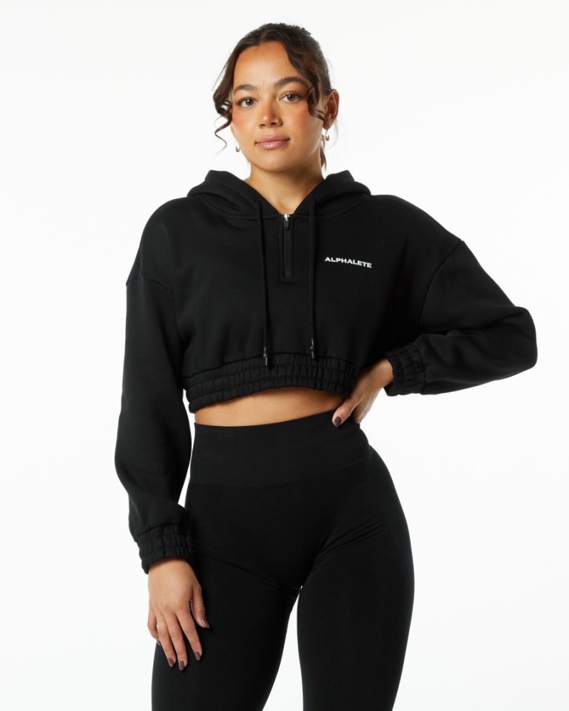 Alphalete Classic Capital Crop Hoodie Naisten Huppari Mustat | FZSUT-5804