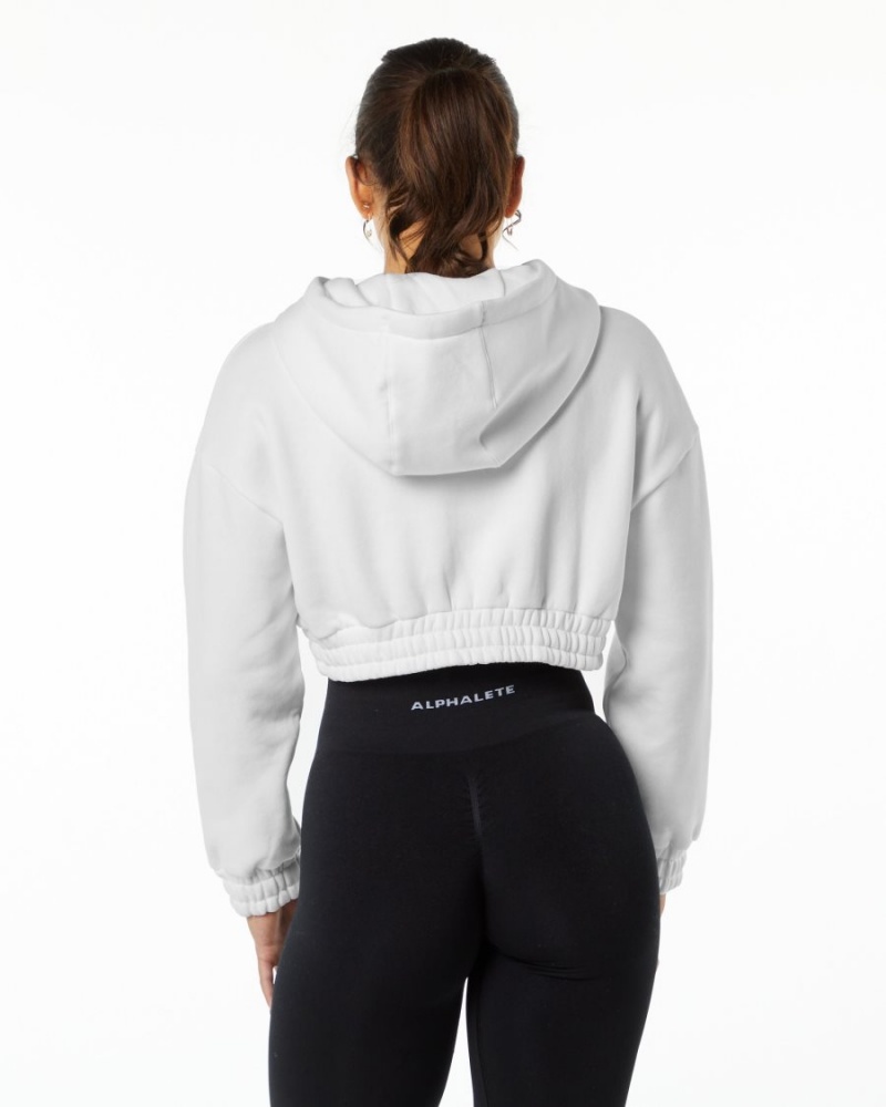 Alphalete Classic Capital Crop Hoodie Naisten Huppari Valkoinen | PHQNS-7132