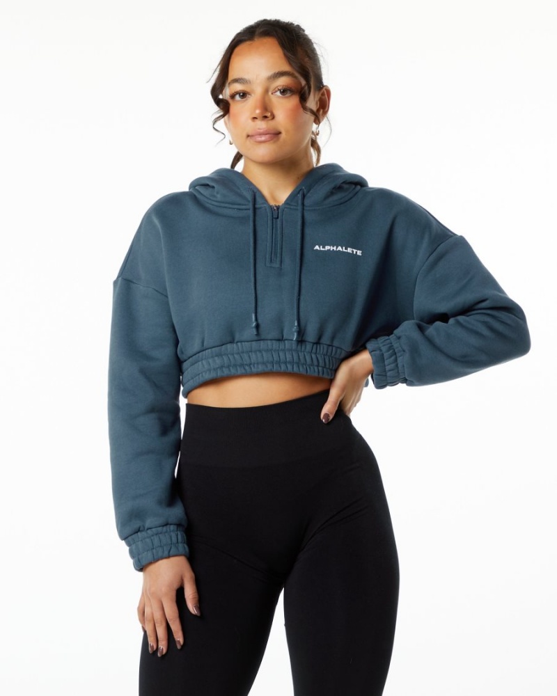 Alphalete Classic Capital Crop Hoodie Naisten Huppari Sininen | GPFCQ-2769