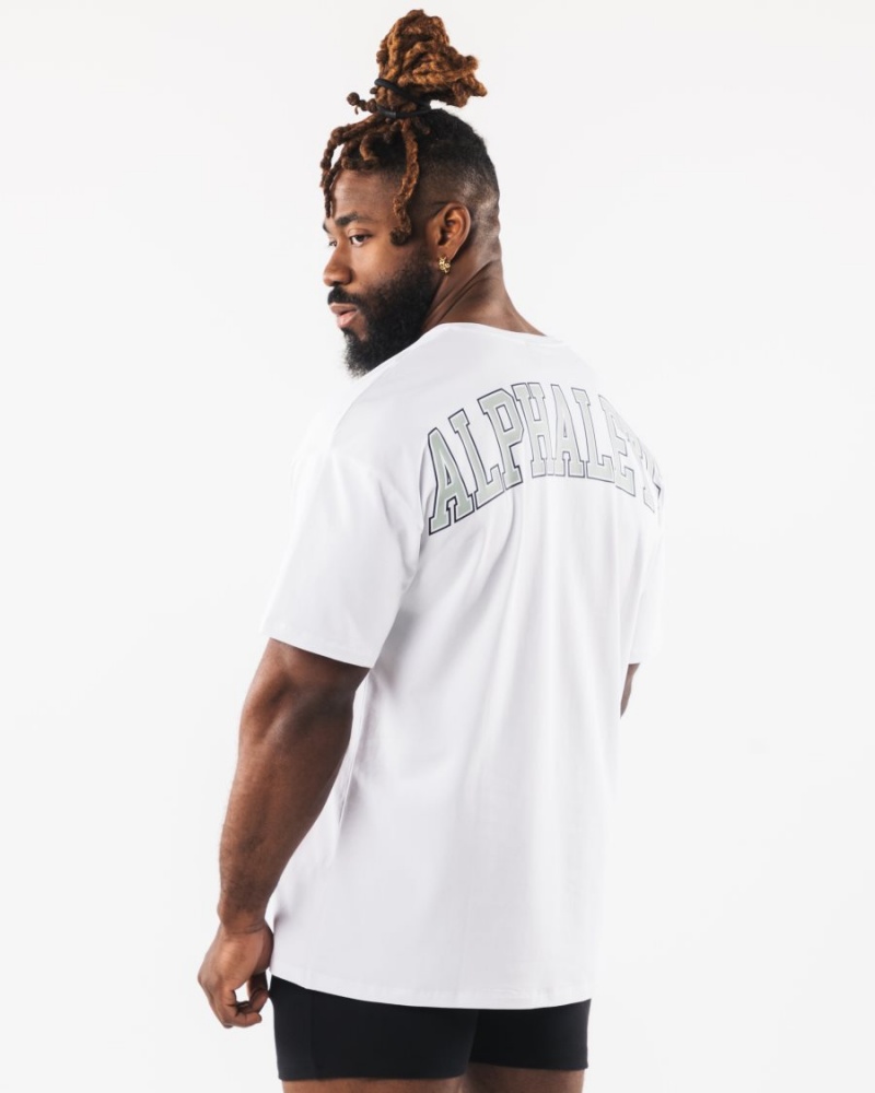 Alphalete Collegiate Tee Miesten Paidat Valkoinen | XGQIA-5913