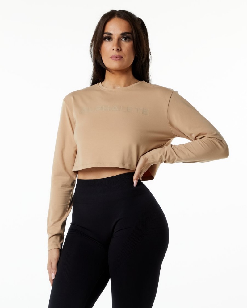 Alphalete Core LS Crop Naisten Pitkähihainen Taupe | LXAJR-1693