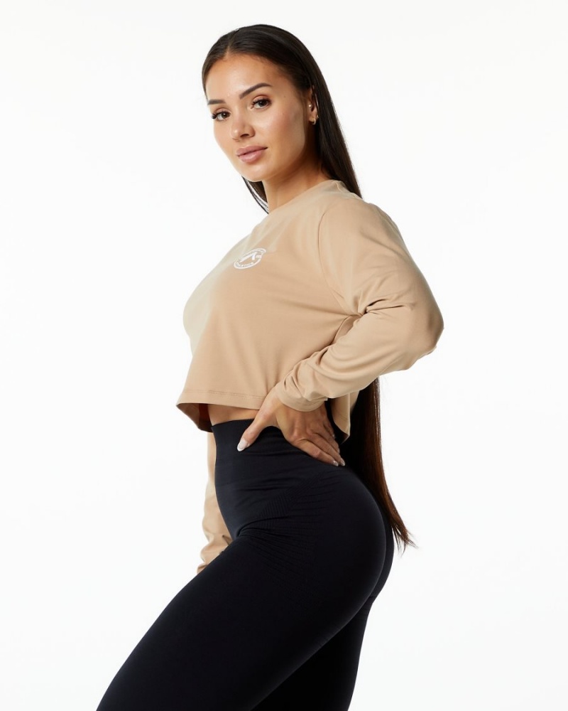 Alphalete Dynasty LS Crop Naisten Pitkähihainen Taupe | RGZTI-6438