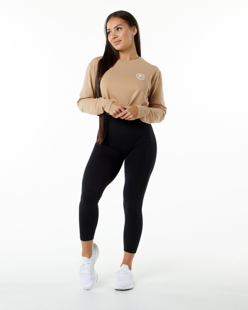 Alphalete Dynasty LS Crop Naisten Pitkähihainen Taupe | RGZTI-6438