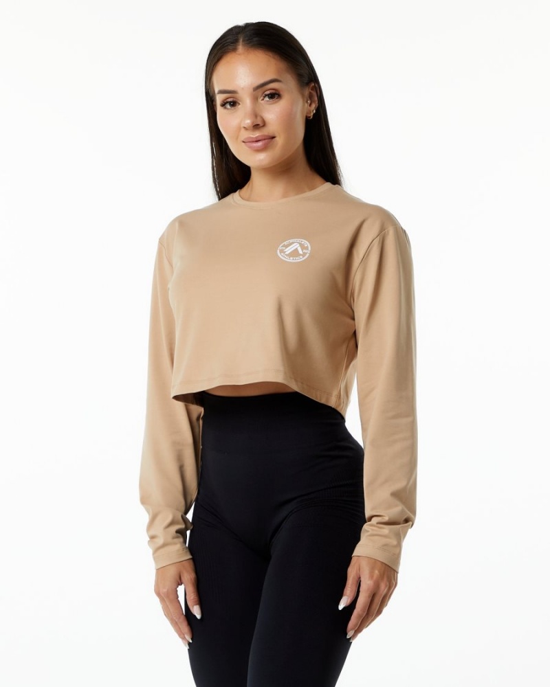 Alphalete Dynasty LS Crop Naisten Pitkähihainen Taupe | RGZTI-6438