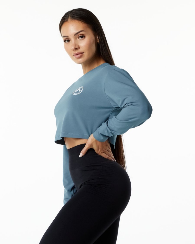 Alphalete Dynasty LS Crop Naisten Pitkähihainen Sininen | JCGKI-0542