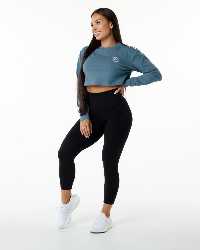 Alphalete Dynasty LS Crop Naisten Pitkähihainen Sininen | JCGKI-0542