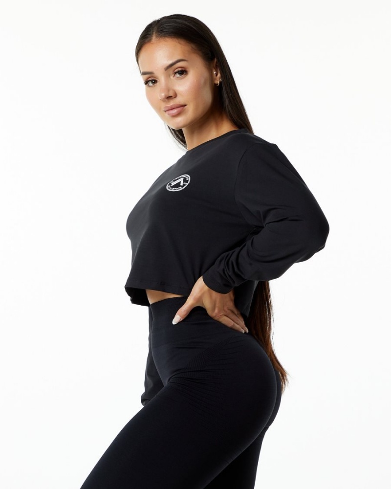 Alphalete Dynasty LS Crop Naisten Pitkähihainen Mustat | UCMYO-9138