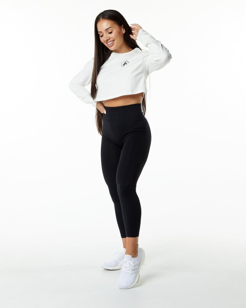 Alphalete Dynasty LS Crop Naisten Pitkähihainen Valkoinen | OEDVC-4835