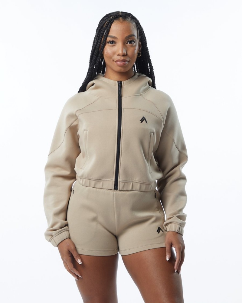 Alphalete ELMTS Full-Zip Crop Jacket Naisten Takit Tan | XDMBK-7068