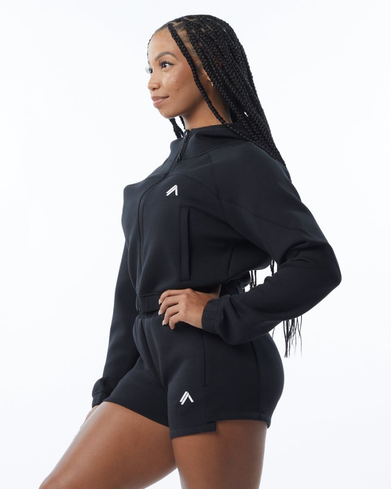 Alphalete ELMTS Full-Zip Crop Jacket Naisten Takit Mustat | IHEGQ-6057