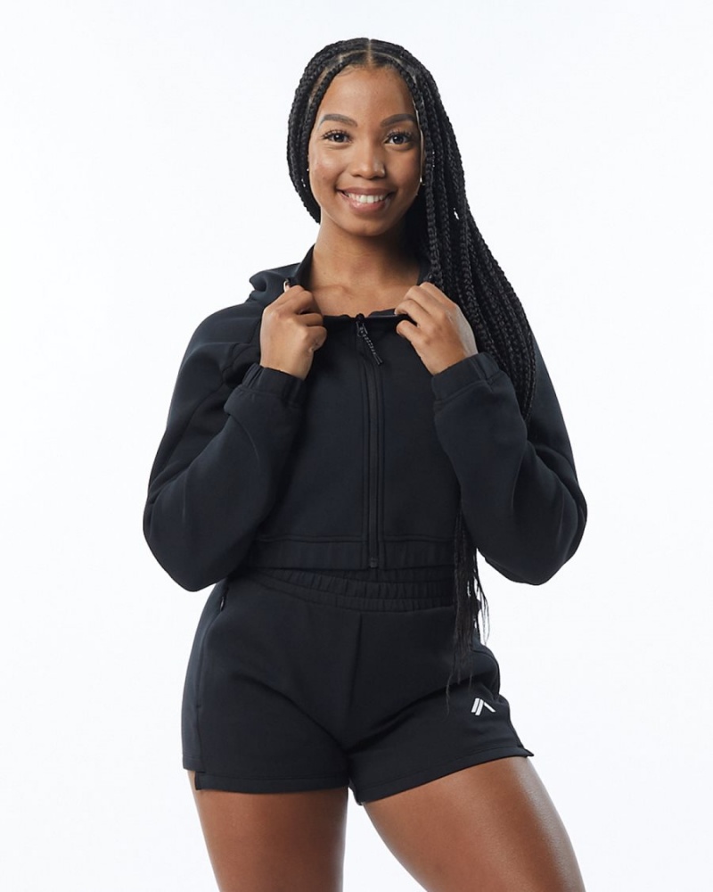 Alphalete ELMTS Full-Zip Crop Jacket Naisten Takit Mustat | IHEGQ-6057