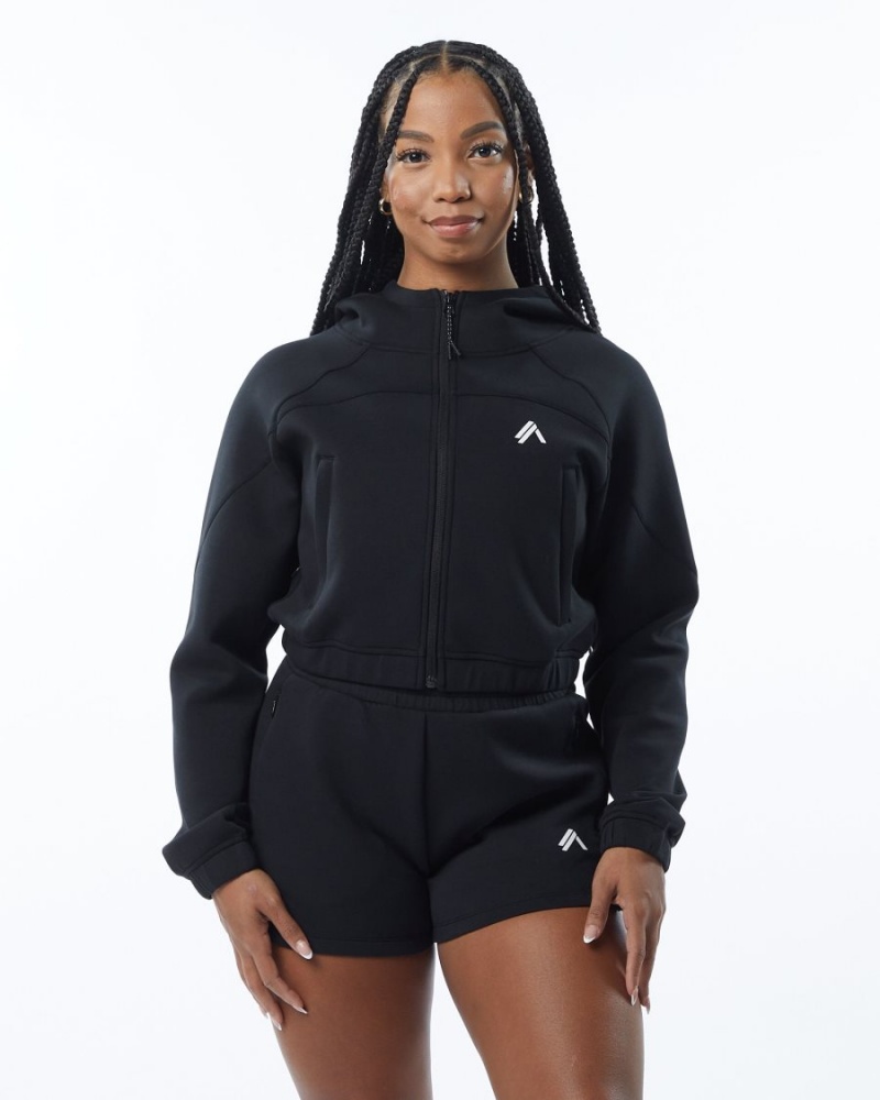 Alphalete ELMTS Full-Zip Crop Jacket Naisten Takit Mustat | IHEGQ-6057