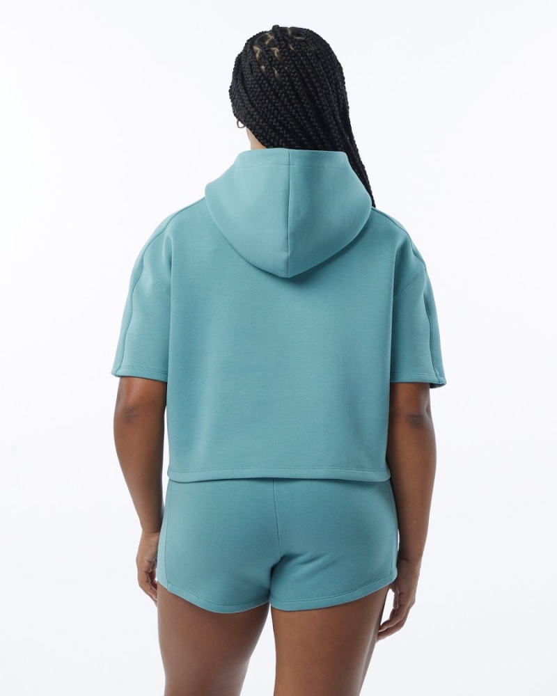 Alphalete ELMTS Half Sleeve Hoodie Naisten Huppari Teal | VRFLD-2641