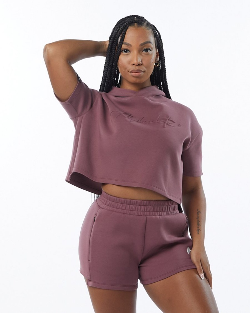 Alphalete ELMTS Half Sleeve Hoodie Naisten Huppari Mauve | OCFQJ-7924